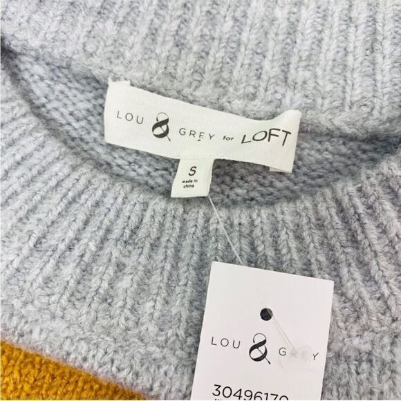 Lou & Grey for Loft Multi Stripe Chunky Knit Sweater Gray Yellow Pink Small - Picture 10 of 13